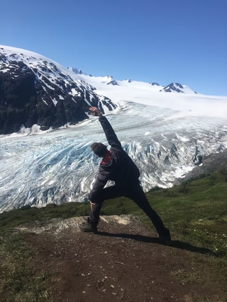 Stretchng and posing on a trip to Alaska